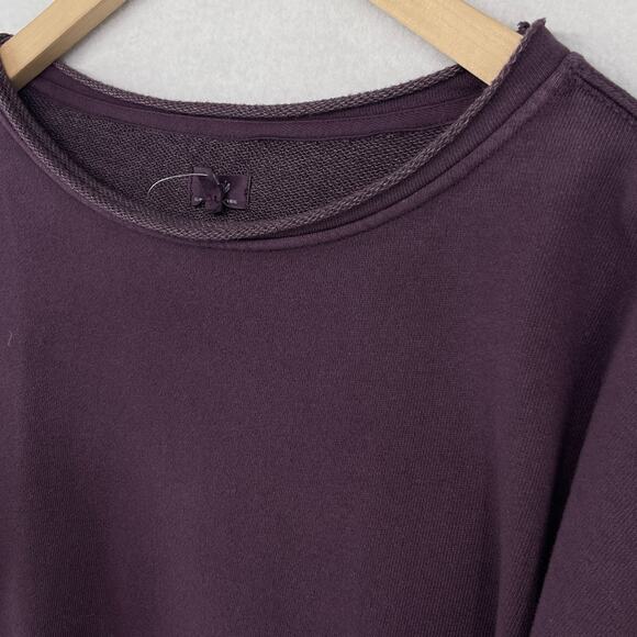 AERIE Sweatshirt Womens L Ruffle French Terry Oversized Raw Hems Purple NEW - Picture 7 of 16